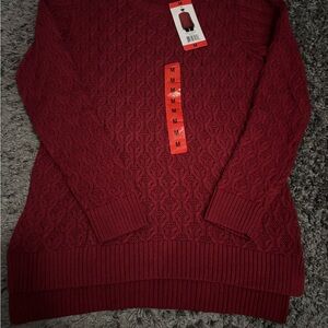 JEANNE PIERRE Women's Burgundy Cable Knit Sweater